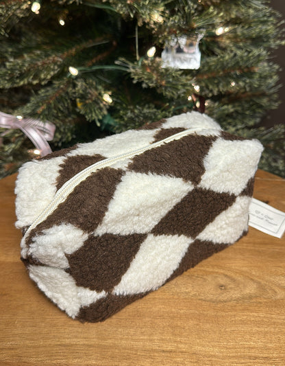 Checkered Cosmetic Bag - Brown