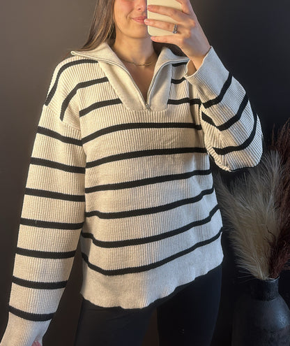 Cream & Sugar Striped 1/4 Zip