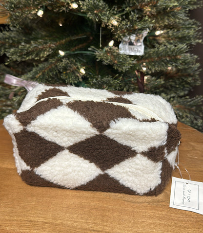 Checkered Cosmetic Bag - Brown