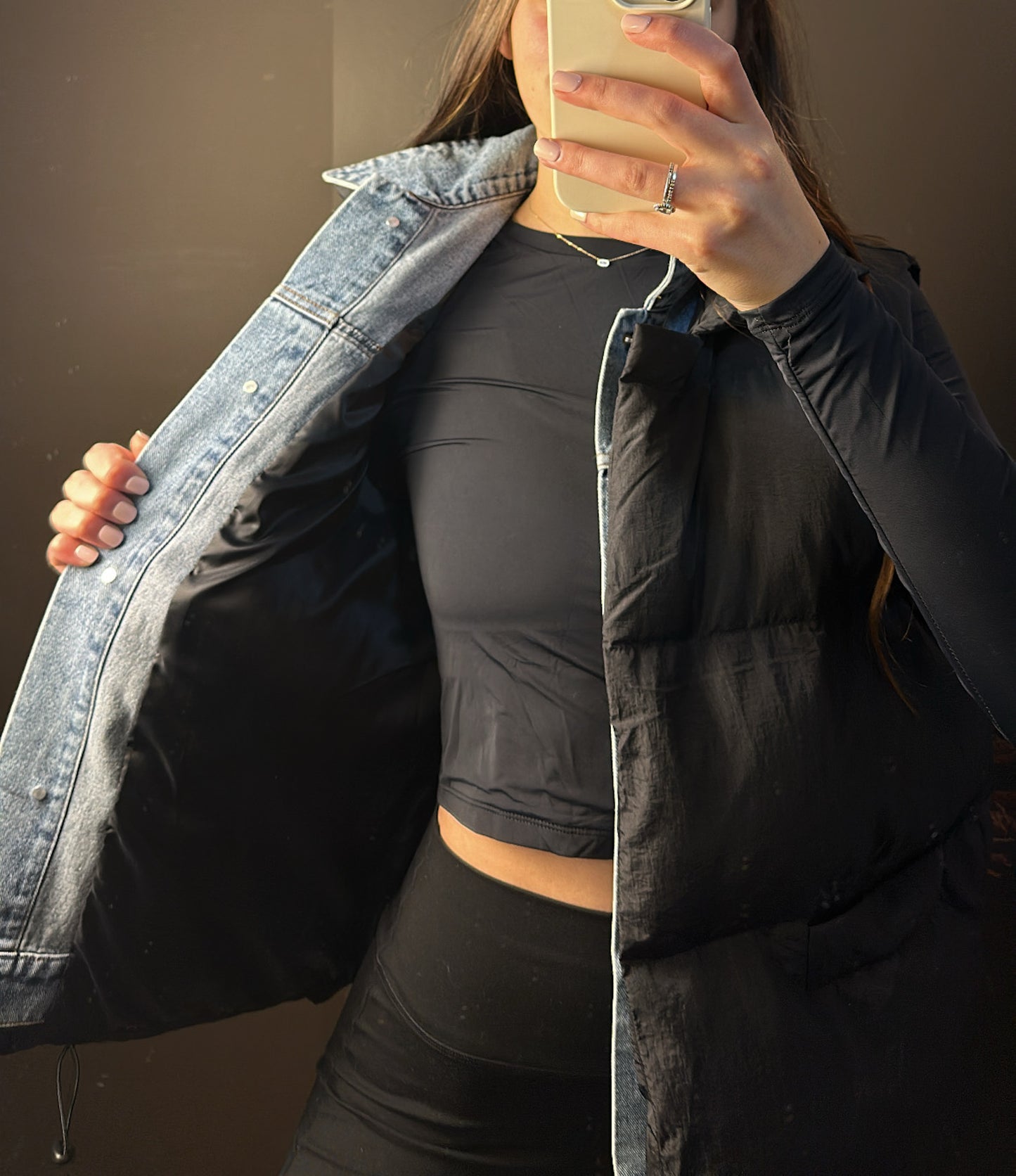 Layered Denim Puffer Vest