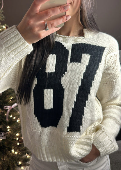 Cable Knit Varsity Sweater