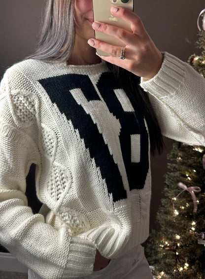 Cable Knit Varsity Sweater