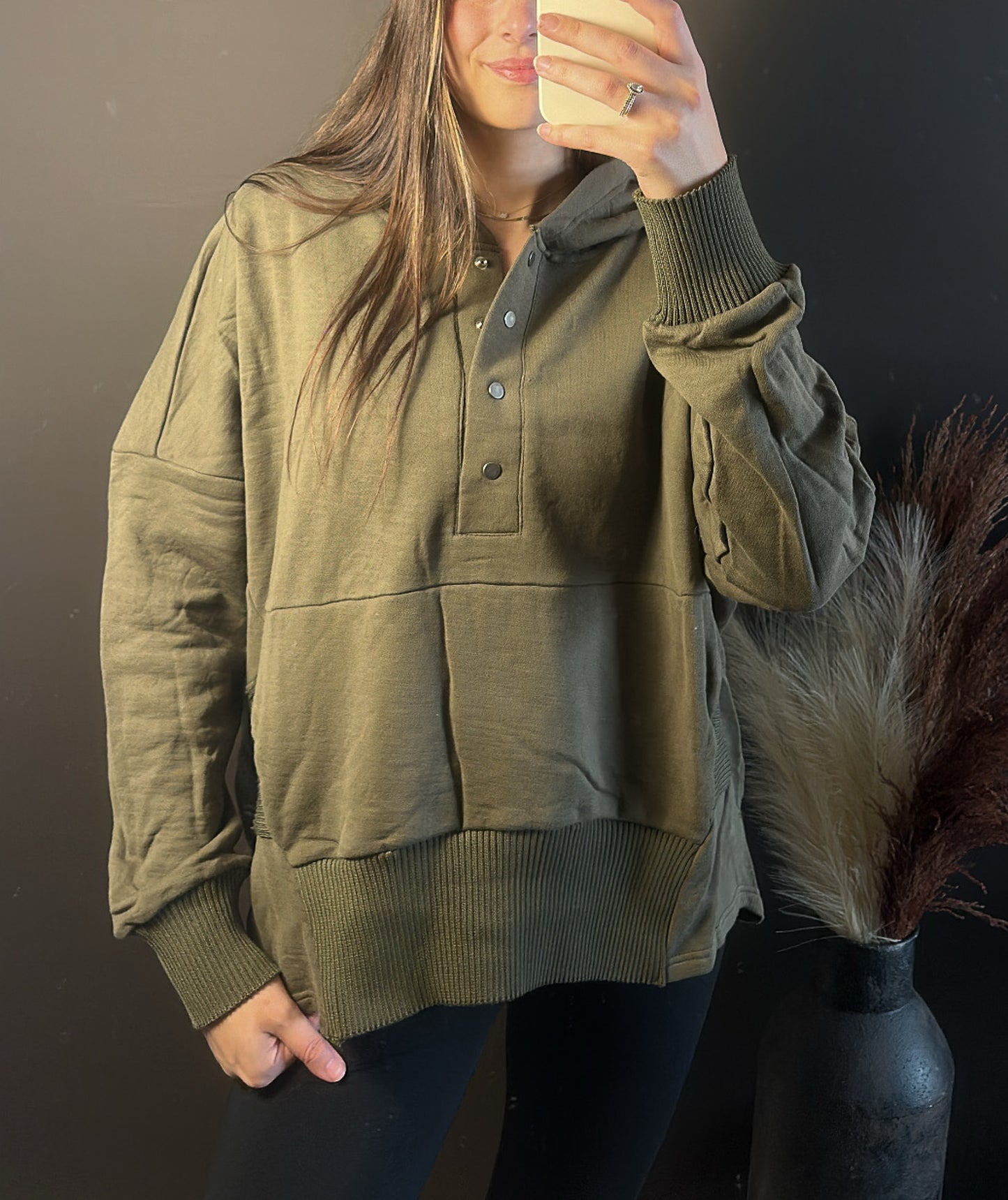 Olive Button Pullover