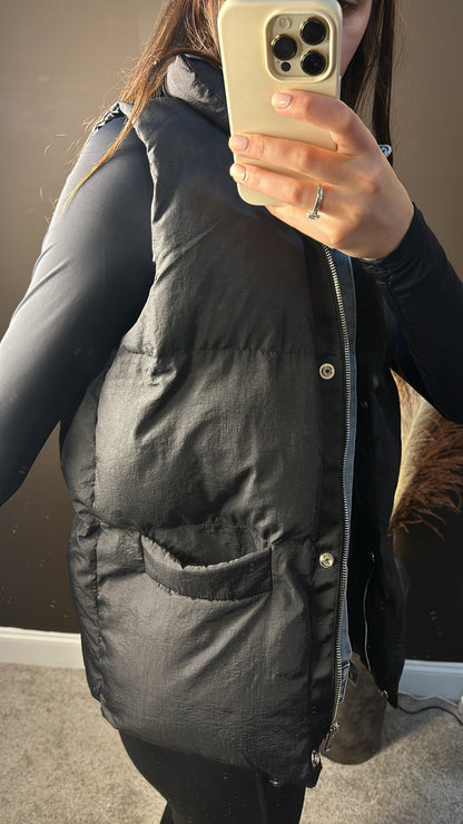 Layered Denim Puffer Vest