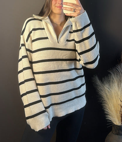 Cream & Sugar Striped 1/4 Zip