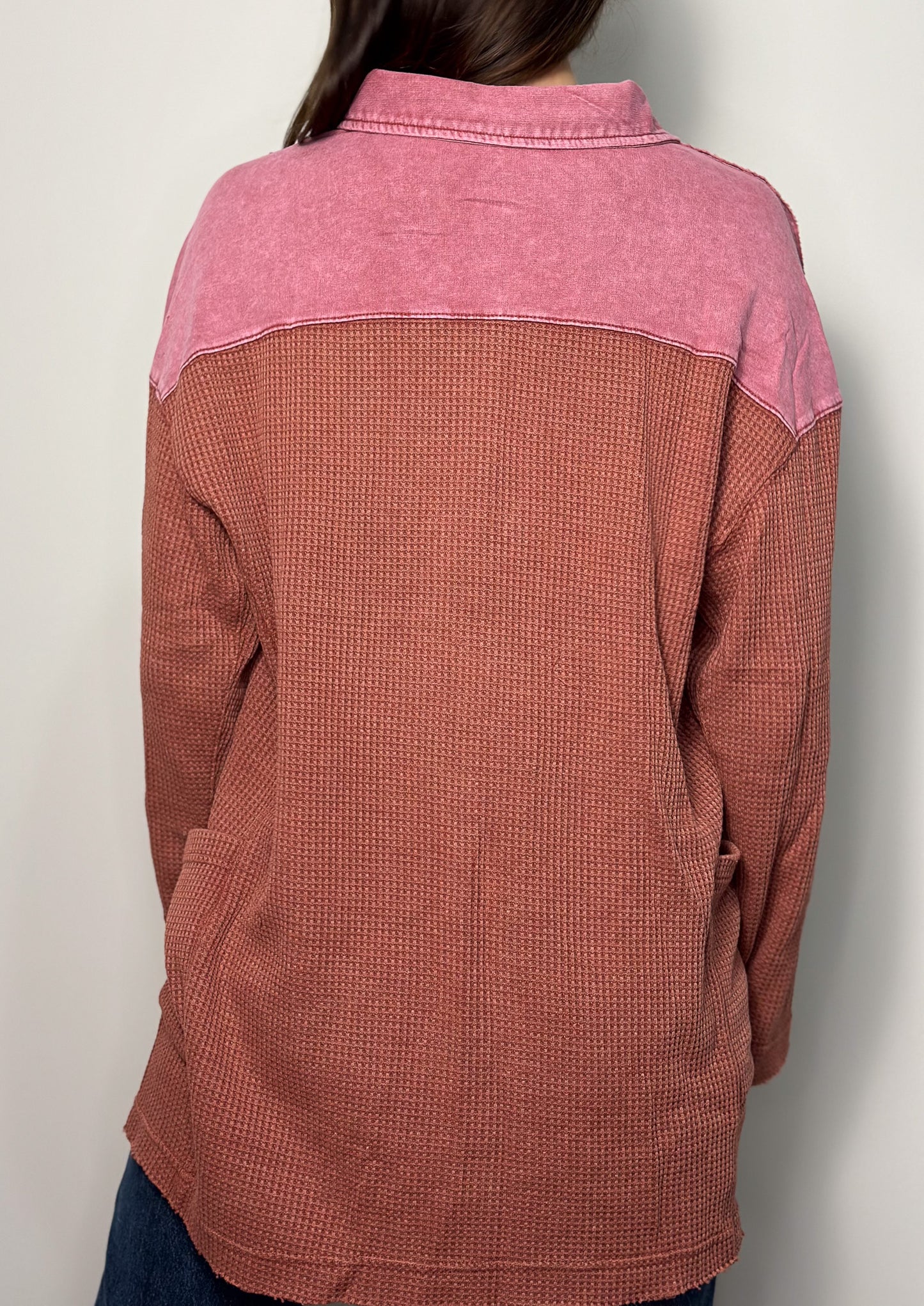 Autumn Waffle Knit Henley - Brick